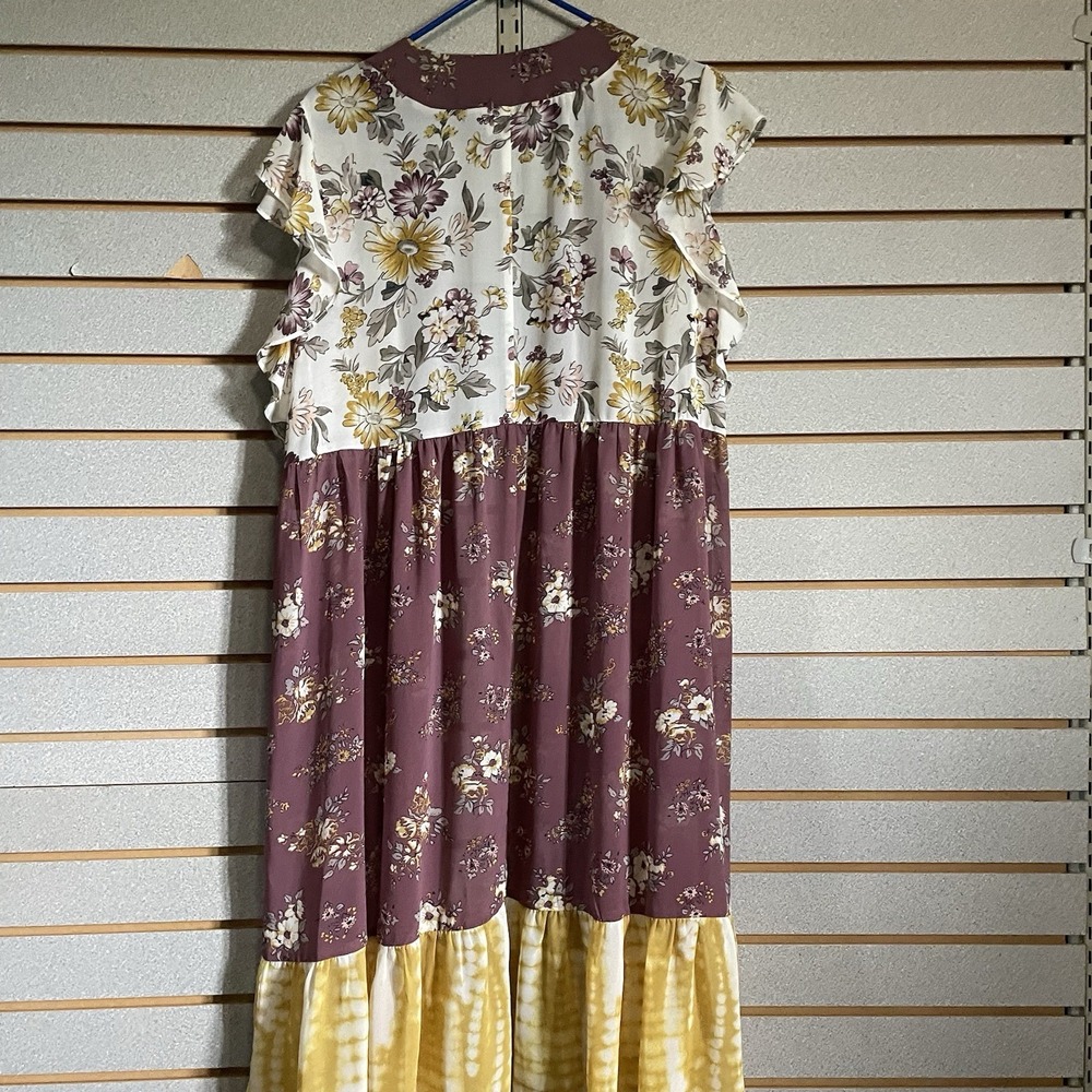Cato Purple Yellow Floral L Kimono Open Front Ruffle Sleeves - Picture 6 of 9